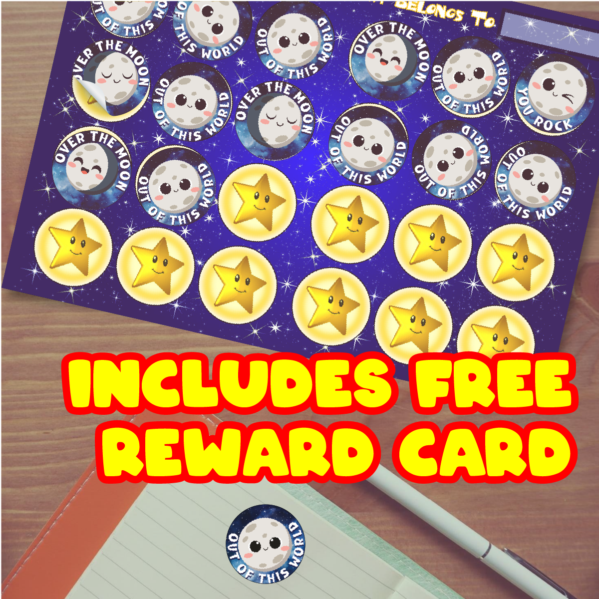 144 Over The Moon Childrens Reward Stickers - 30mm - Teacher Parents School