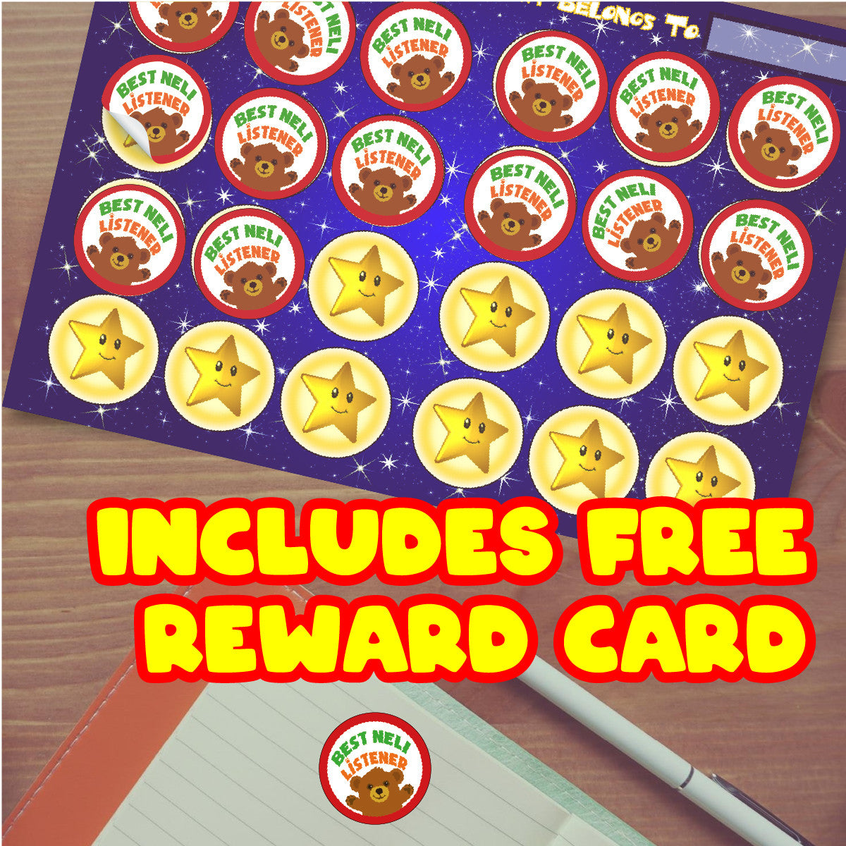 Sticker Stocker - 144 Best NELI Listener- 30mm - Glossy Reward Literacy Stickers for Teachers & Parents