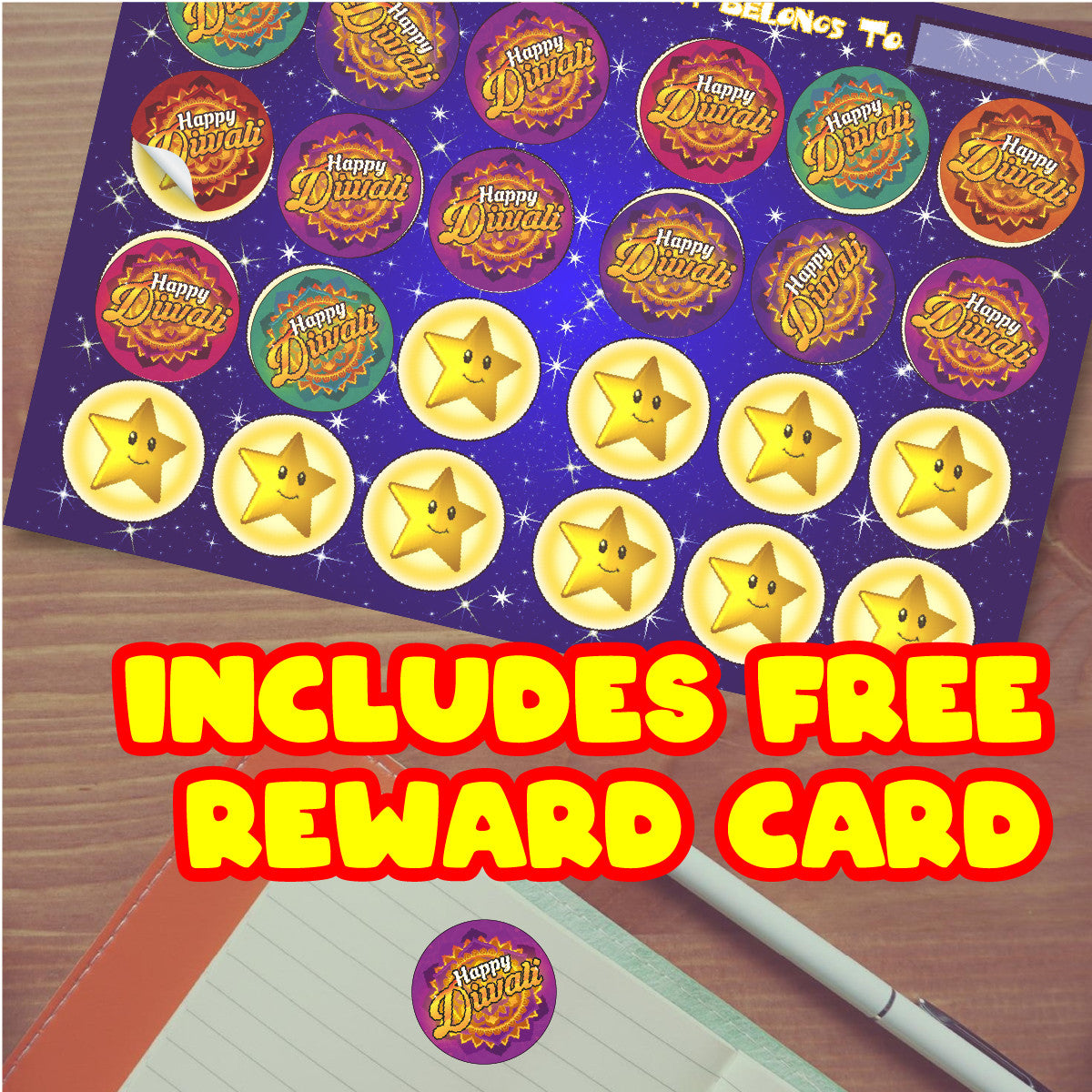 Sticker Stocker - 144 Colourful Happy Diwali 30mm Glossy Stickers