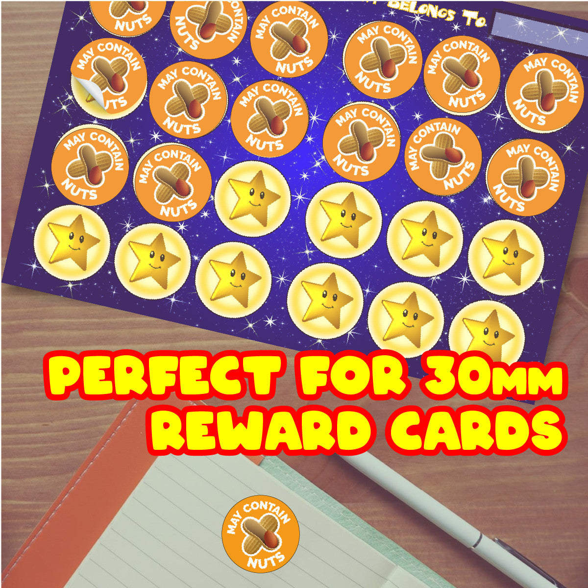 Sticker Stocker - 144 Warning May contain Nuts Food Allergy - 30mm - Glossy Food Label Stickers