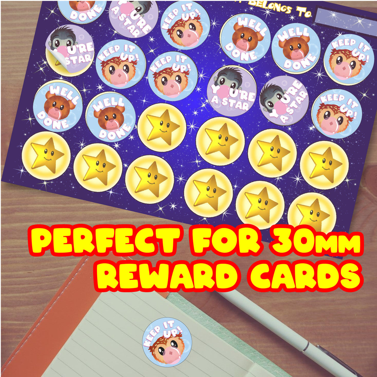 Sticker Stocker - 120 Bubble gum Heads 30mm Scented Reward Stickers for Teachers, Parents and Party Bags