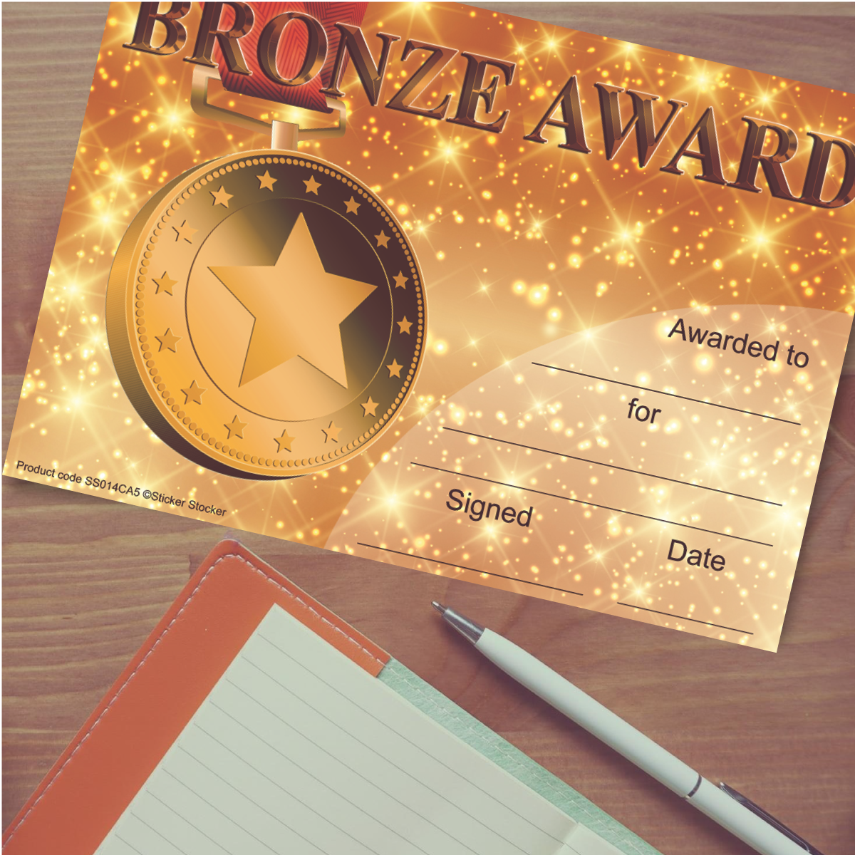 Sticker Stocker 30 Bronze Award Certificates for school teachers, 250gsm A5 silk finish card