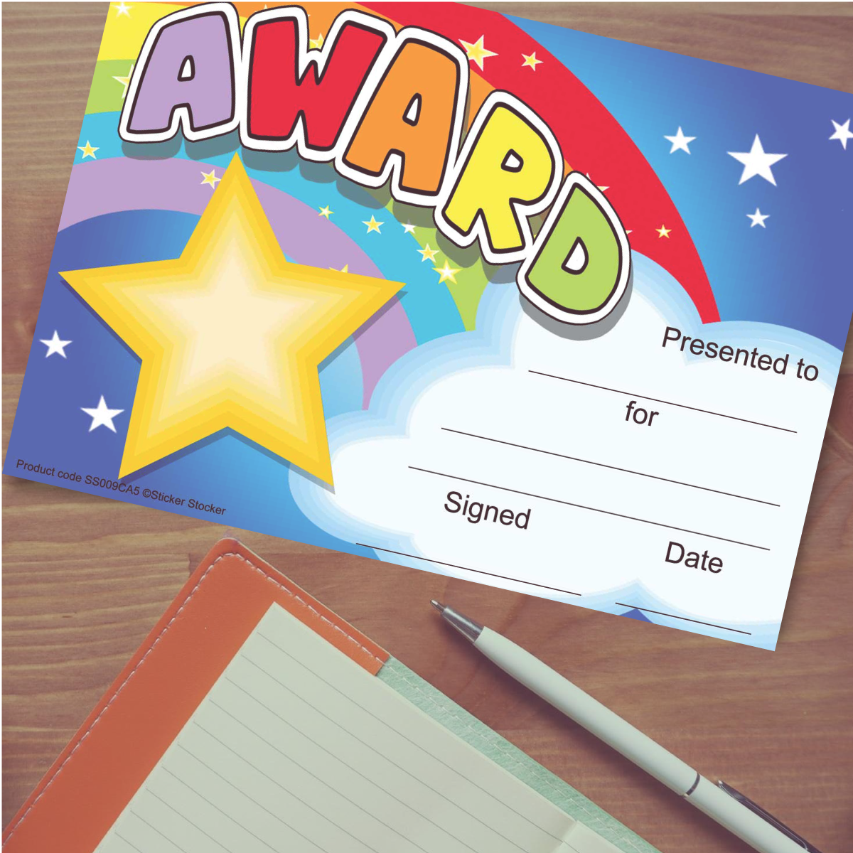 30 Rainbow Award certificates for school teachers, 250gsm A5 silk finish card