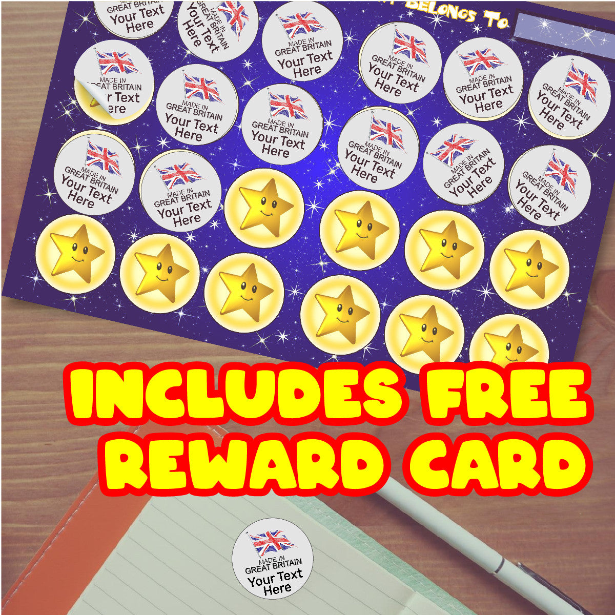 Sticker Stocker - 144 Personalised Made in Great Britain 30mm Union Jack UK Glossy Stickers Labels