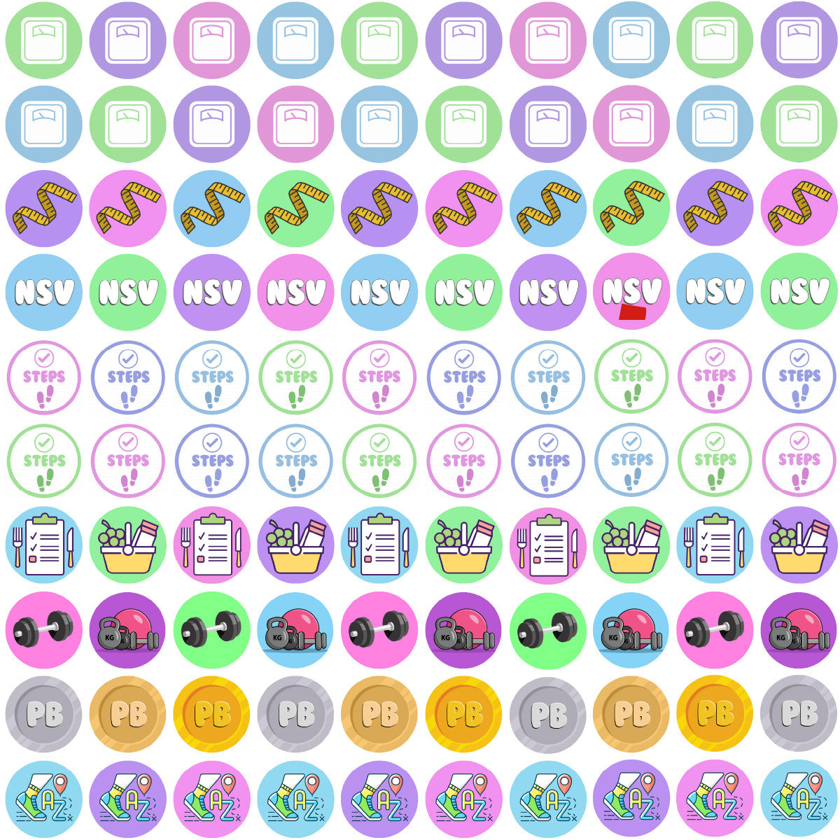 900 Fitness and Food Dots 10mm Spot Reward Stickers for Journals Planners Habit Trackers Diet