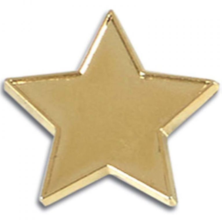 Star Pin Badge and Fastener 20mm Flat Metal Gold Silver or Bronze