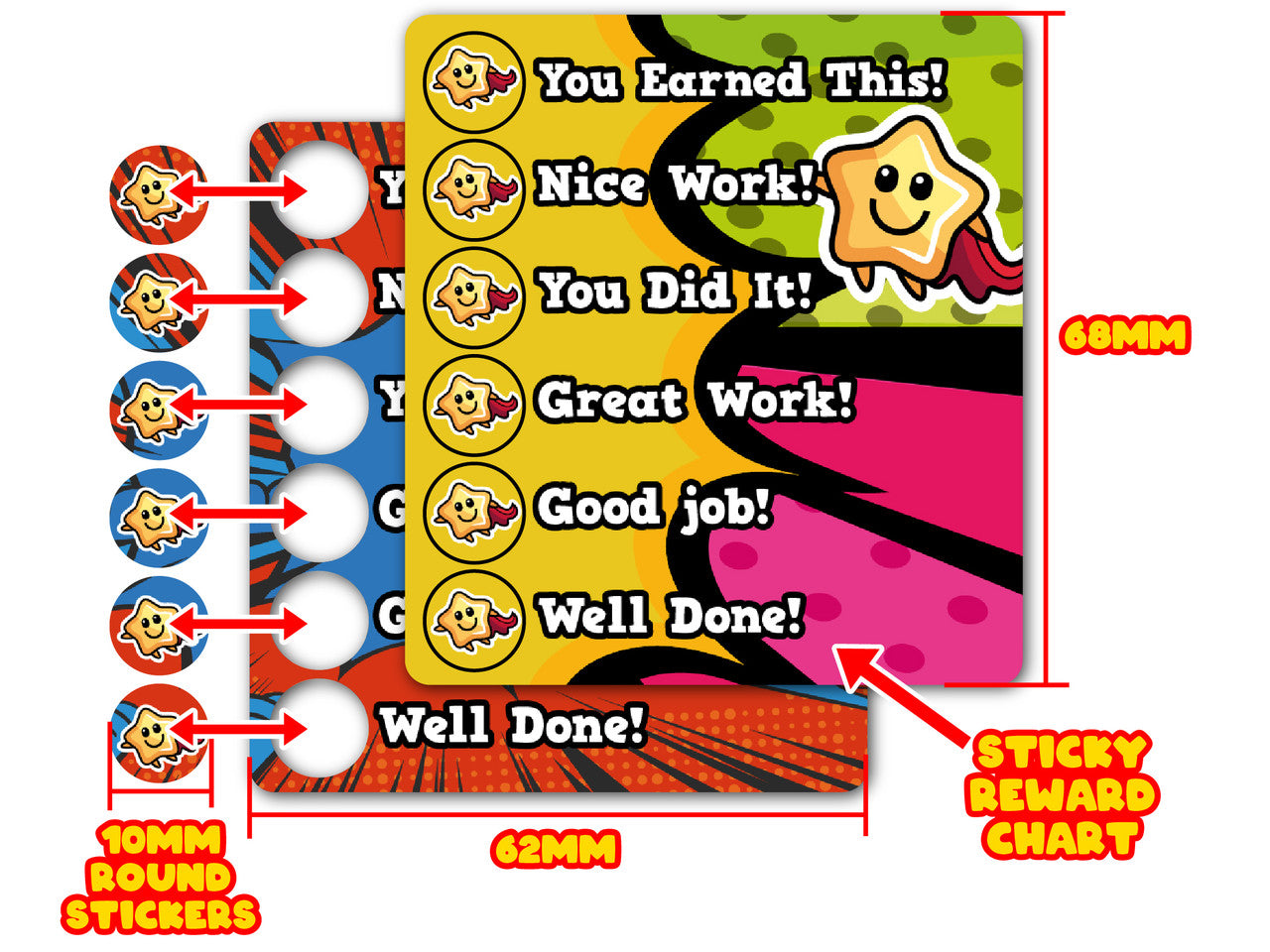 Sticker Stocker - 36 Ticker Trackers - Sticky Reward Charts - Superhero Comic Themed