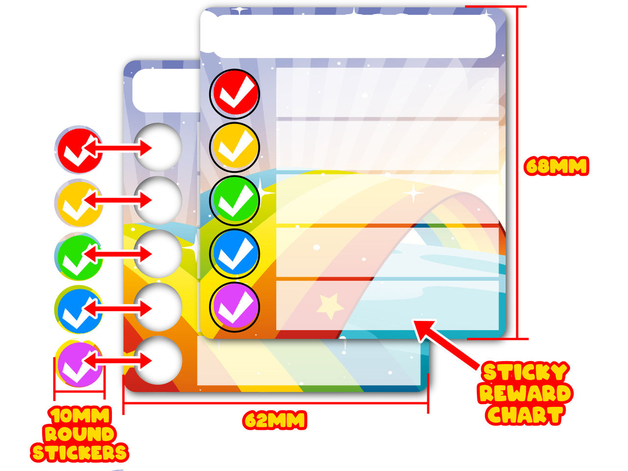 Sticker Stocker - 36 Ticker Trackers - Sticky Reward Charts - Rainbow Comic Themed