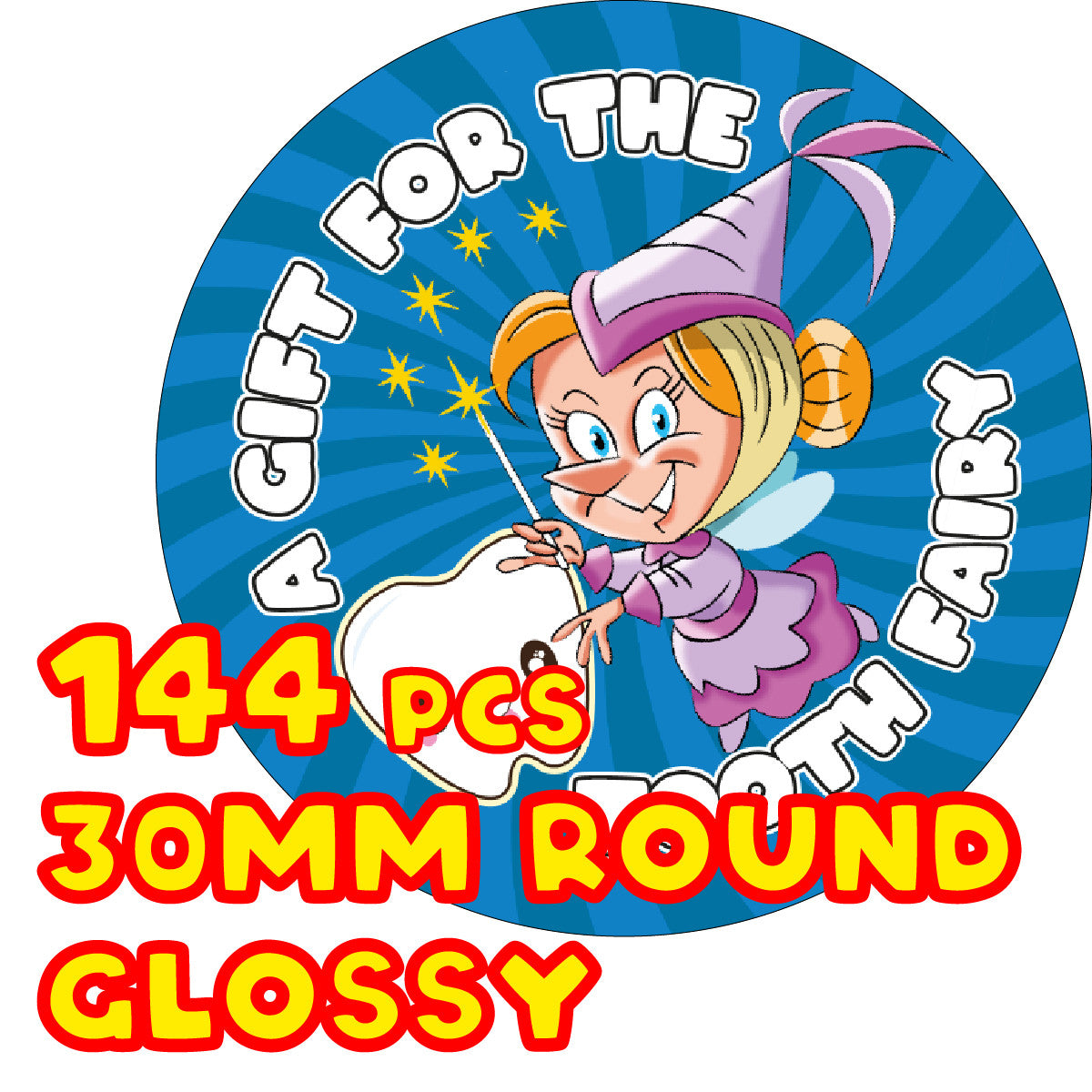 Sticker Stocker - A Gift For The Tooth Fairy - 30mm - 144 Glossy Reward Stickers for Teachers & Parents