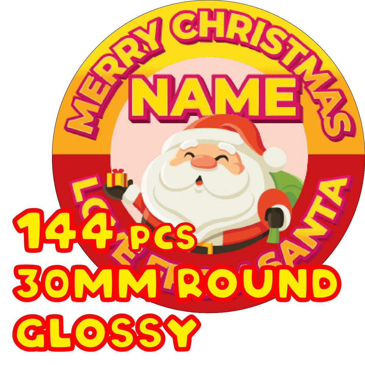 Sticker Stocker - 144 Personalised Love From Santa Name 30mm Christmas Stickers
