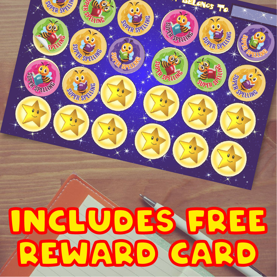 144 Super Spelling Bee - 30mm - Glossy Reward Stickers for Teachers & Parents