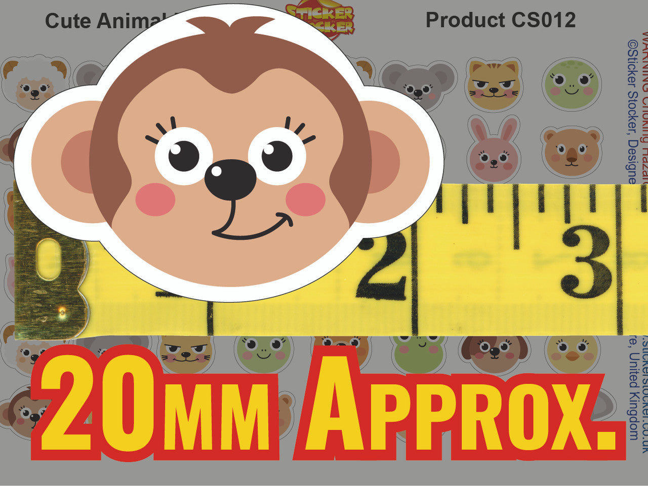 Sticker Stocker - 288 Cute Animal Faces 20mm Shaped Children's Reward Stickers for School Teachers or Nurses