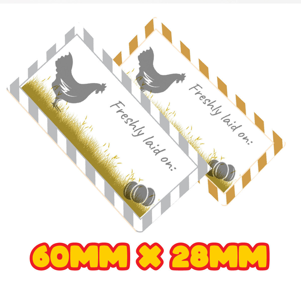 72 Freshly Laid Eggs Labels, Chicken Hen Farming Eggbox Sticker 60mm x 28mm
