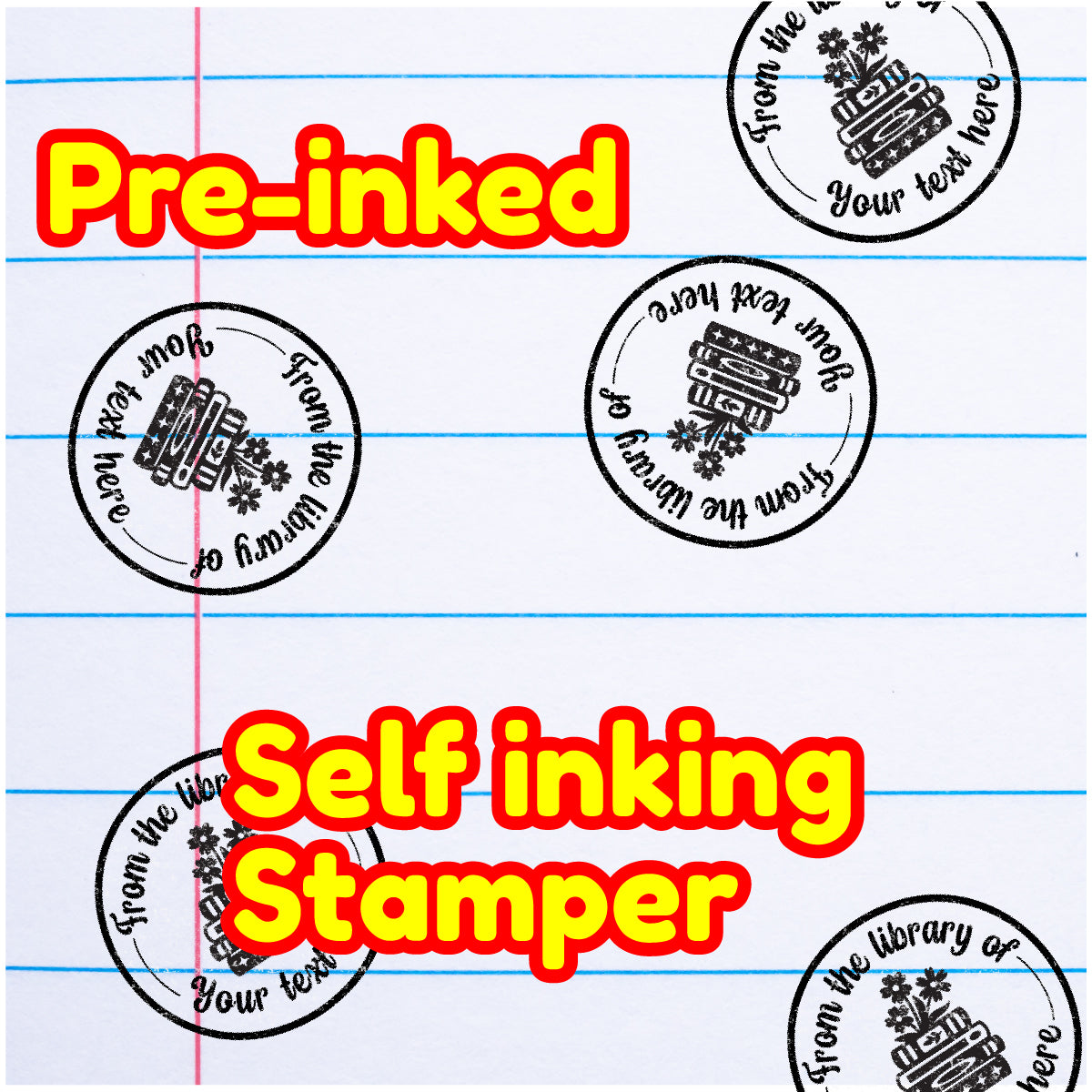 Personalised Stamp Library Book Stack 30 mm Self inking stamper for School Teachers, Parents and Nursery