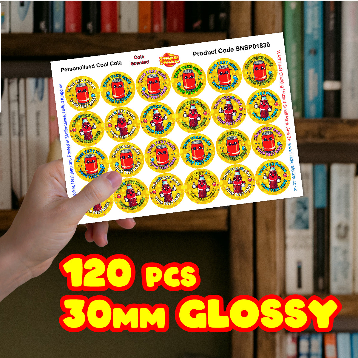 120 Cool Cola Scented Personalised Stickers - Personalised 30mm Scented Stickers - For Teachers Nursery Parents