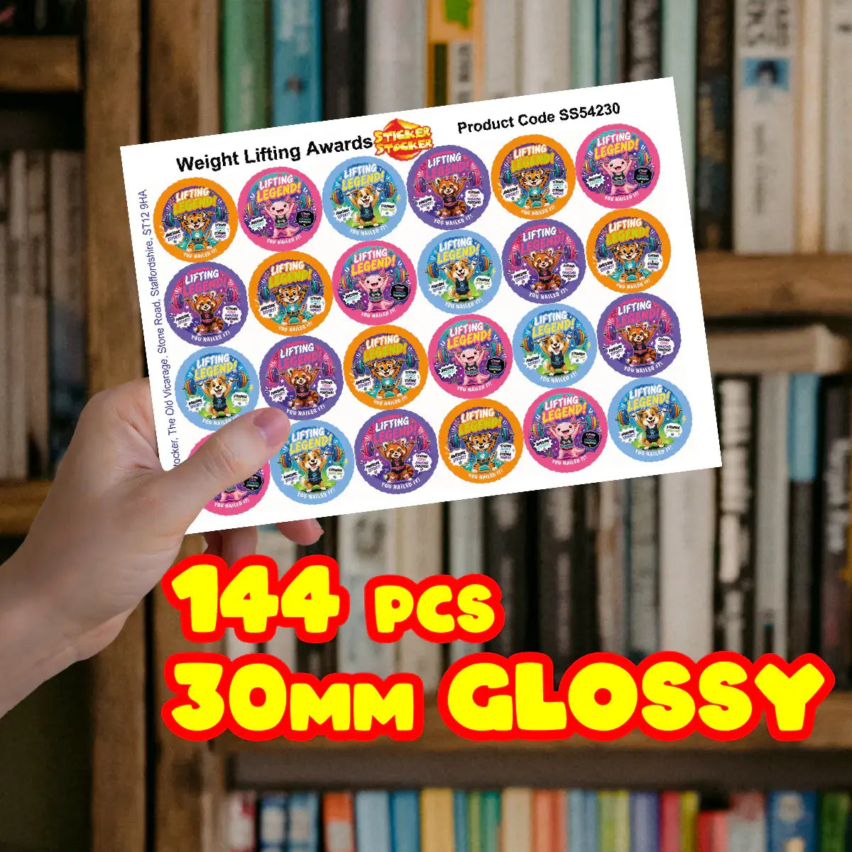 144 Weightlifting Award Children's Reward Stickers - 30mm - Parents, Gyms, Competitions