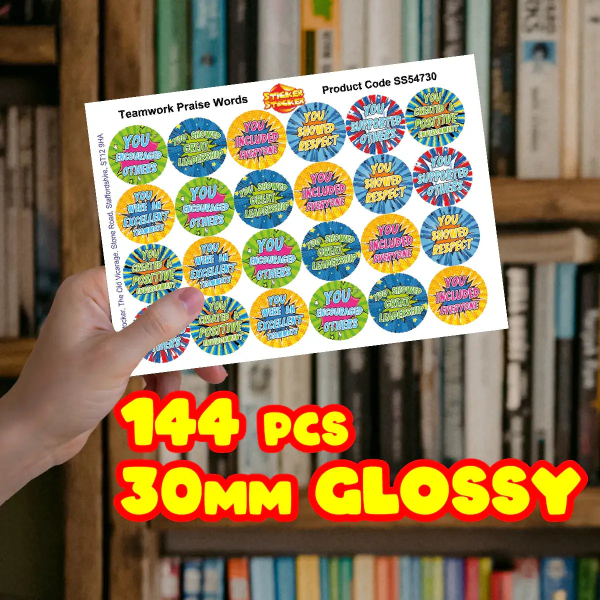 144 Teamwork Praise Words - 30mm - Glossy Reward Stickers for Teachers & Parents