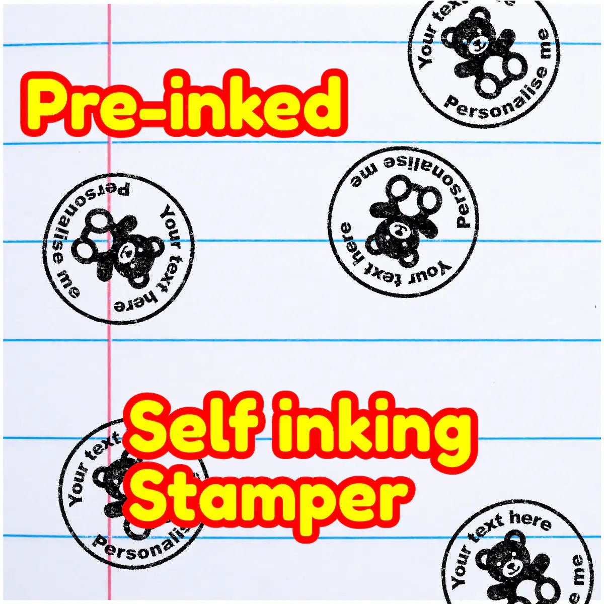 Personalised Stamp Teddy Bear 30 mm Self inking stamper for School Teachers, Parents and Nursery