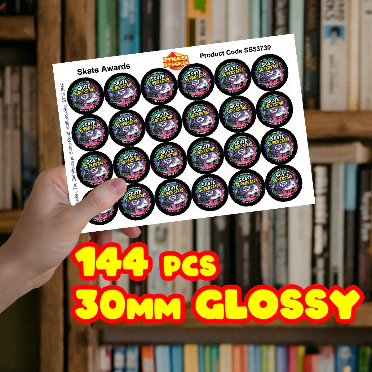 144 Roller Blading/Roller Skating Awards Children's Reward Stickers - 30mm - Parents, Skateparks