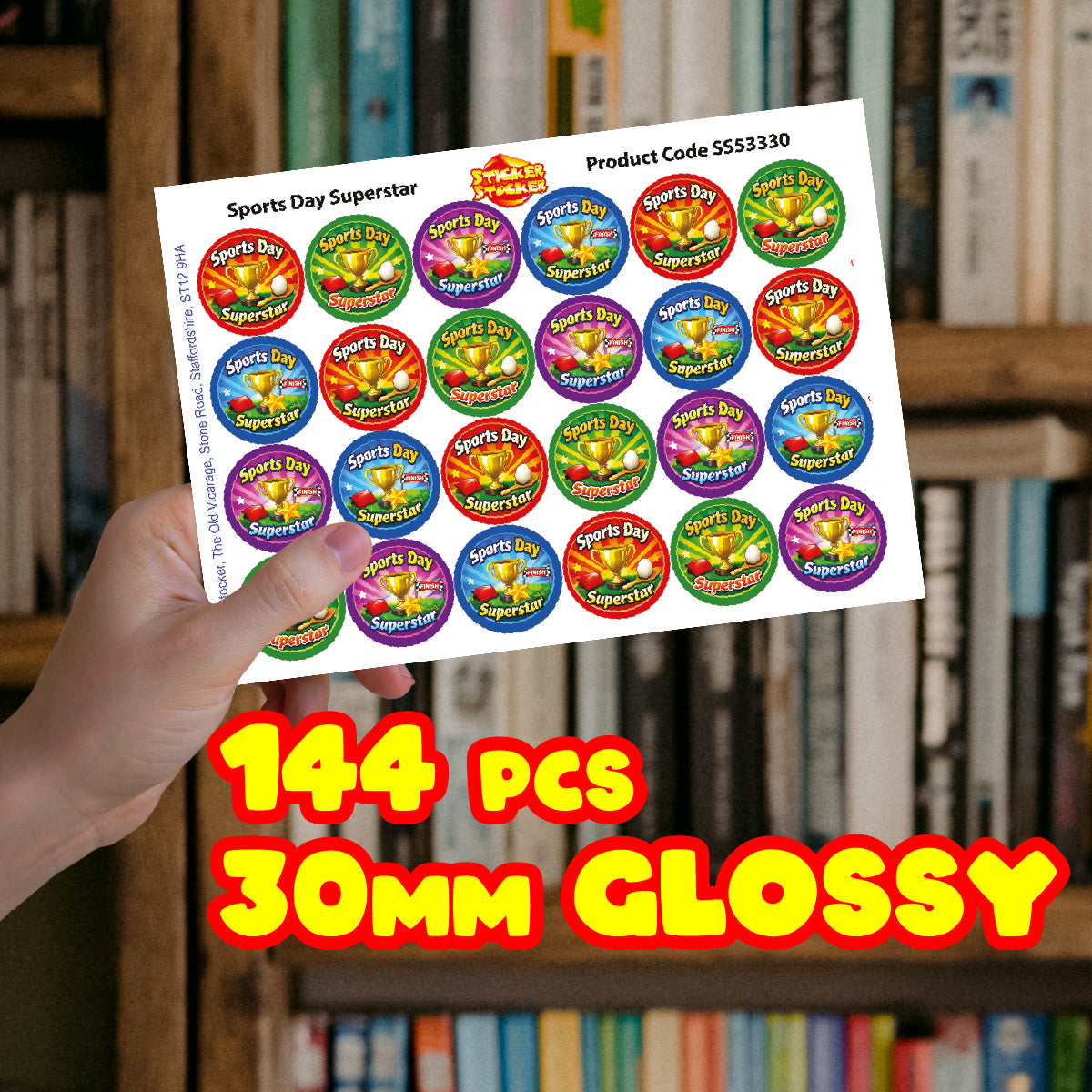 144 Sports Day Superstar 30mm Reward Stickers for Schools, Teachers and Parents