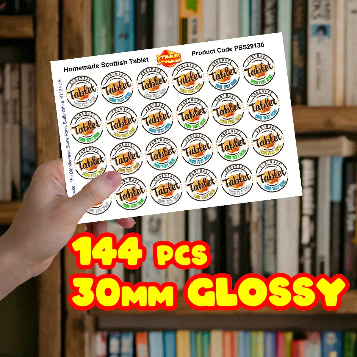 144 Personalised Scottish Tablet 30mm Reward Stickers for Small Businesses, Childrens Crafts, Baking