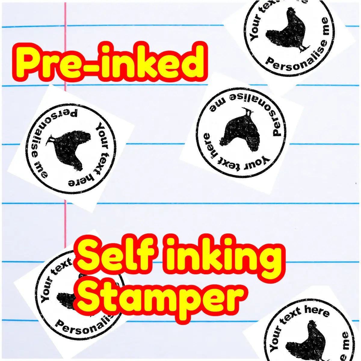 Personalised Stamp Chicken 30 mm Self inking stamper for School Teachers, Parents and Nursery