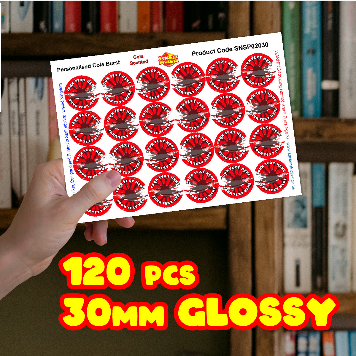 120 Cola Burst Cola Scented Personalised Stickers - Personalised 30mm Scented Stickers - For Teachers Nursery Parents