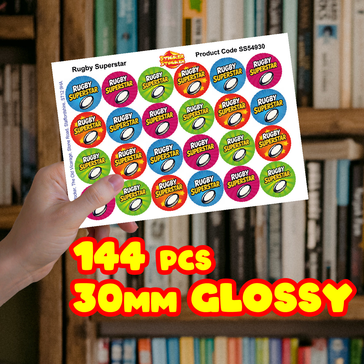 144 Rugby Superstar Stickers - 30mm - Glossy Reward Stickers for Teachers, Coaches & Parents