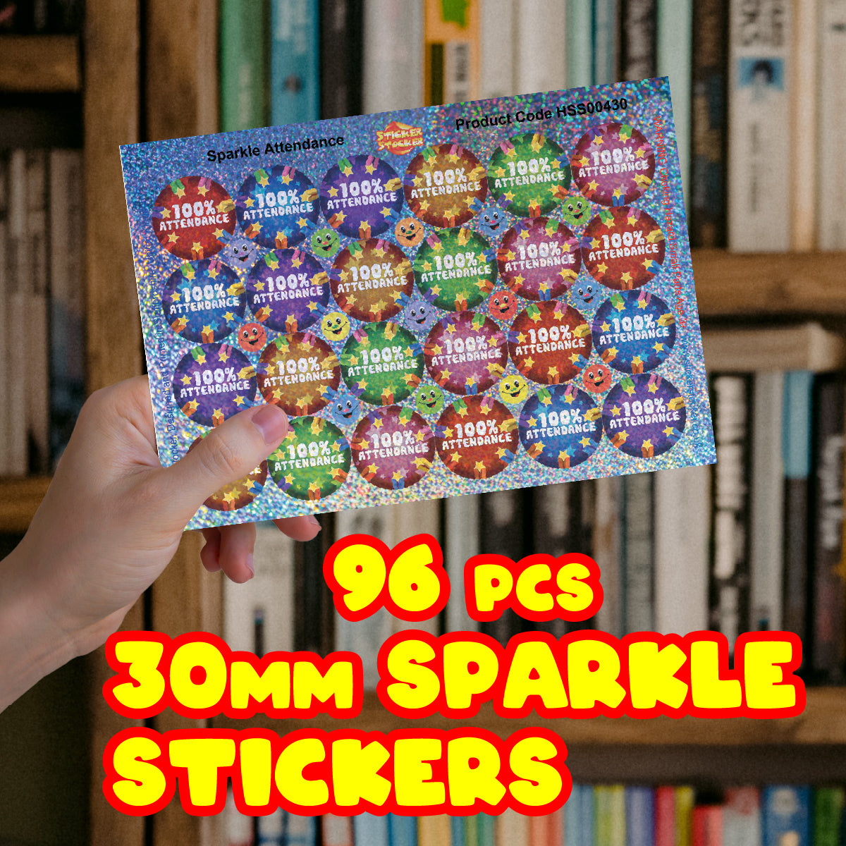 96 Sparkle Attendance Stickers 30mm + 60 Free Sparkle Smiles Reward Stickers for Teachers, Parents and Schools