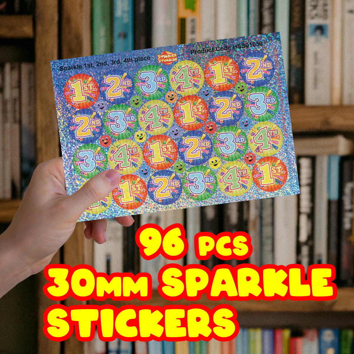 96 Sparkle Sports Day 30mm + 60 Free Sparkle Smiles Reward Stickers for Teachers, Parents and Schools