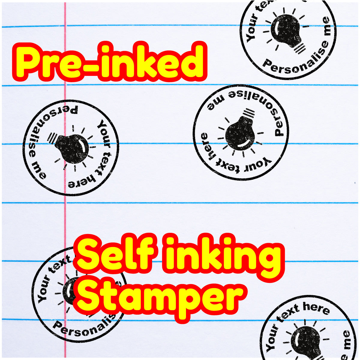 Sticker Stocker - Personalised Stamp Light Bulb 30mm Self inking stamper for School Teachers, Parents and Nursery