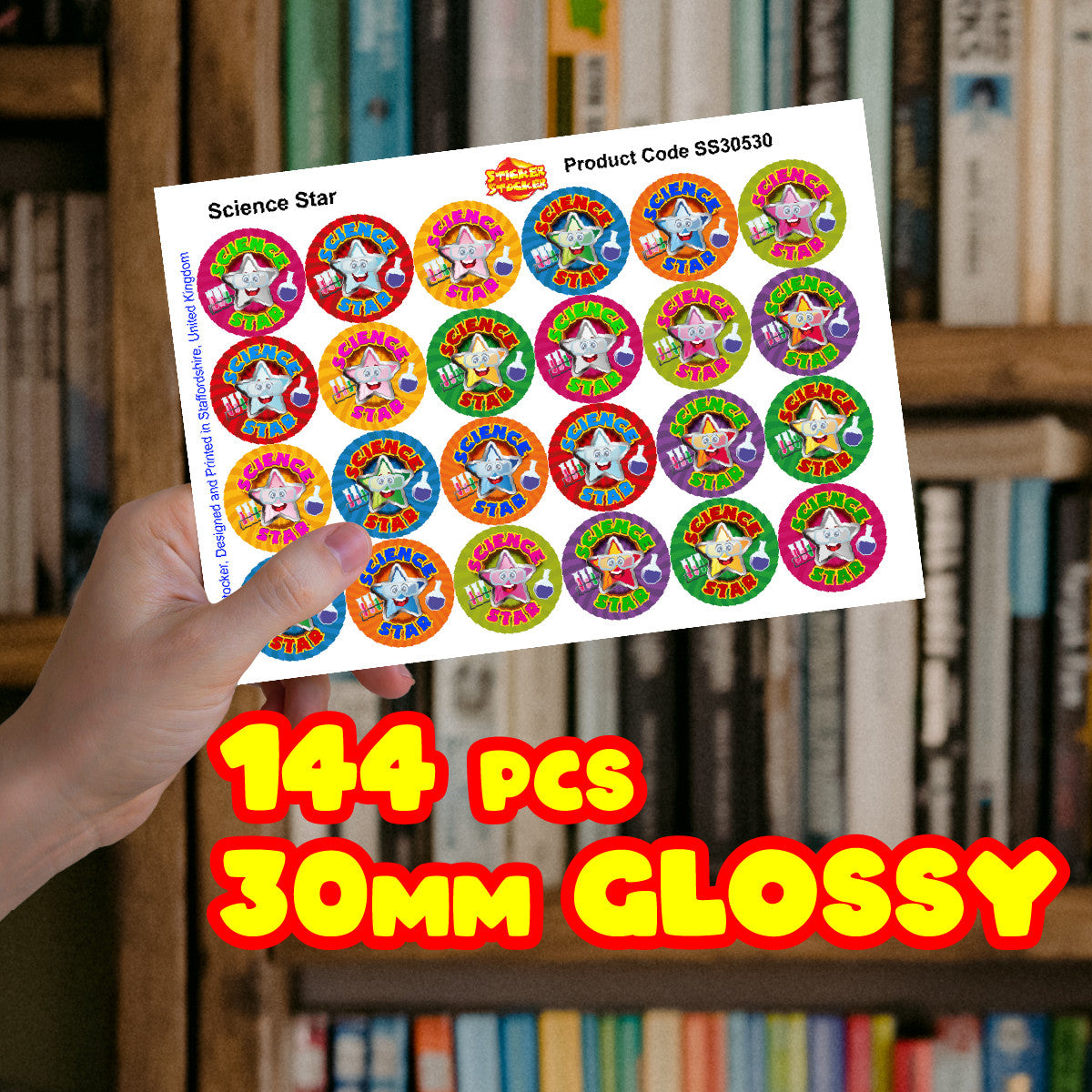 Sticker Stocker - 144 Star Science - 30mm - Glossy Reward Stickers for Teachers & Parents