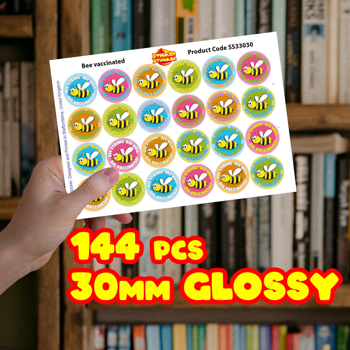 Sticker Stocker - 144 Bee Vaccinated 30mm Children's Bravery Reward Stickers for Teachers or Nurses