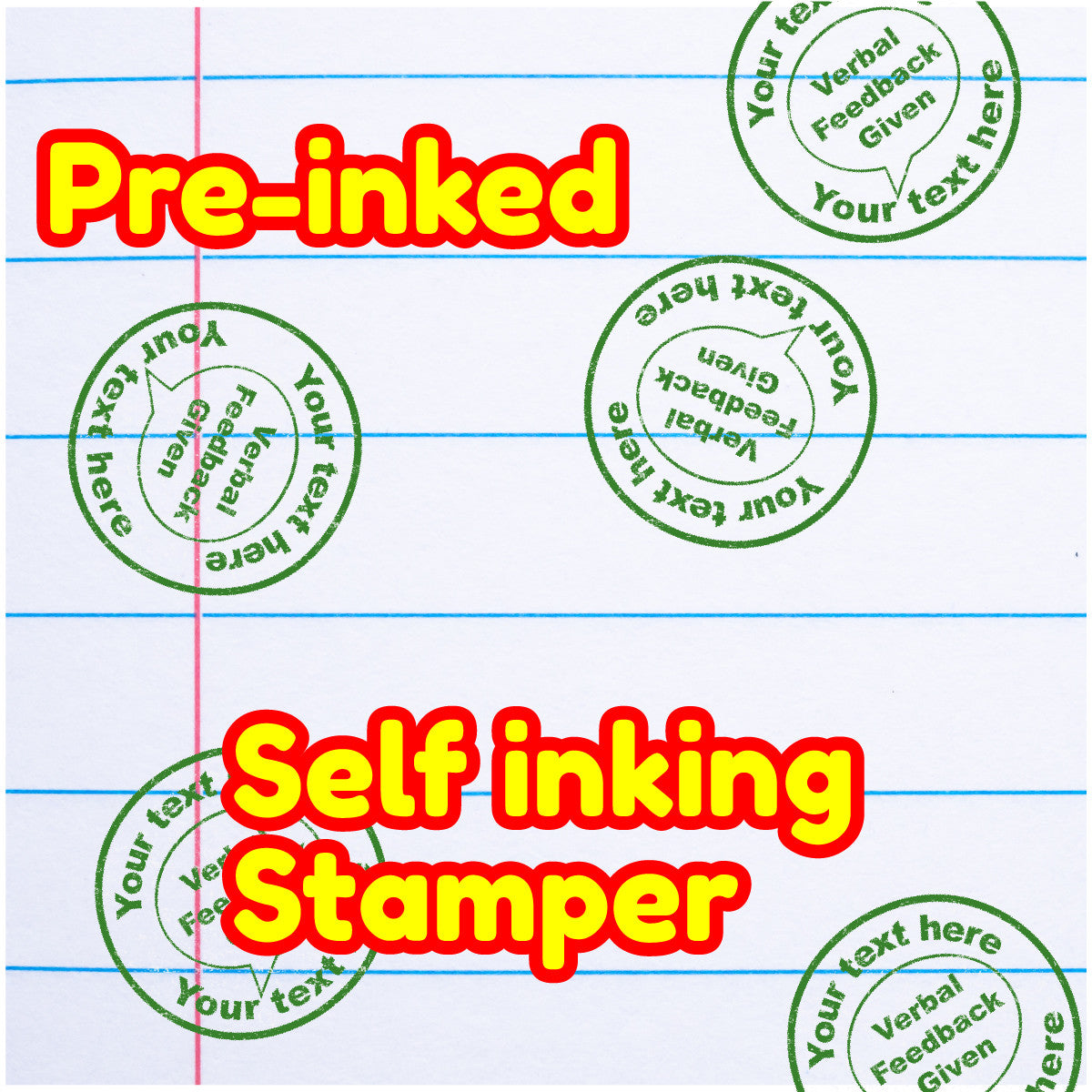 Personalised Stamp Verbal Feedback Given 30mm Self inking stamper for School Teachers, Parents and Nursery