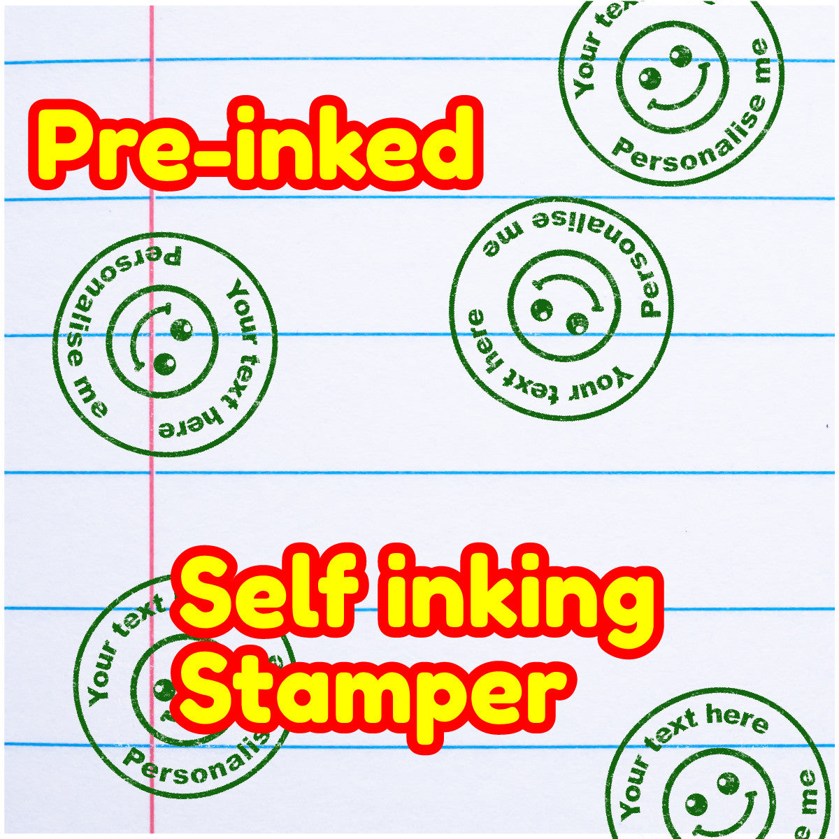 Sticker Stocker - Personalised Stamp Smiling Face 30mm Self inking stamper for School Teachers, Parents and Nursery