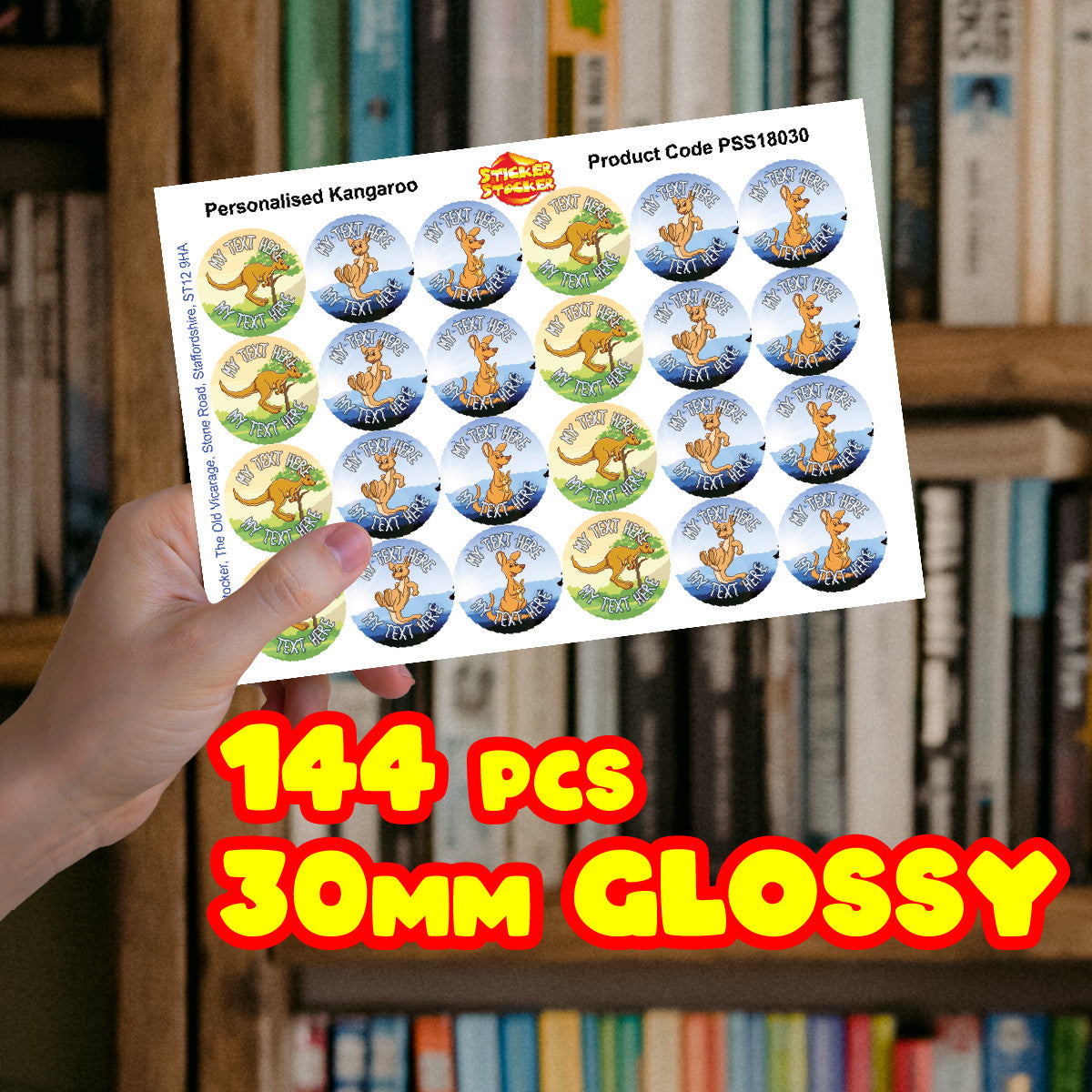 Sticker Stocker 144 Personalised Kangaroo 30mm Reward Stickers for School Teachers, Parents and Nursery