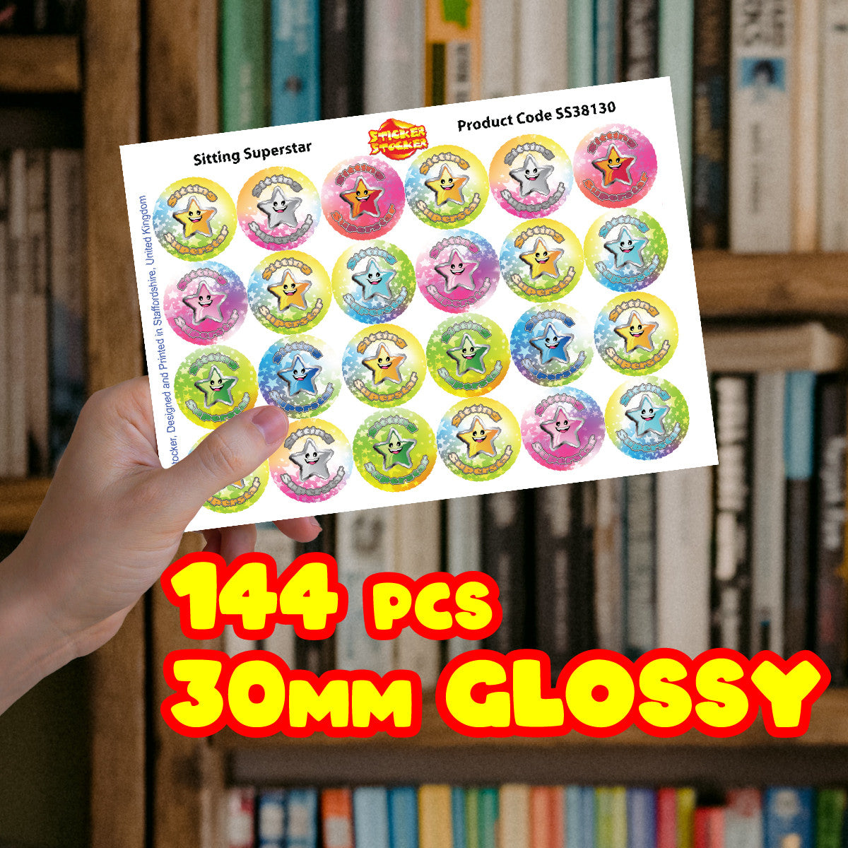 Sticker Stocker 144 Sitting Superstar 30mm Reward Stickers for Teachers, Parents, Party Bags