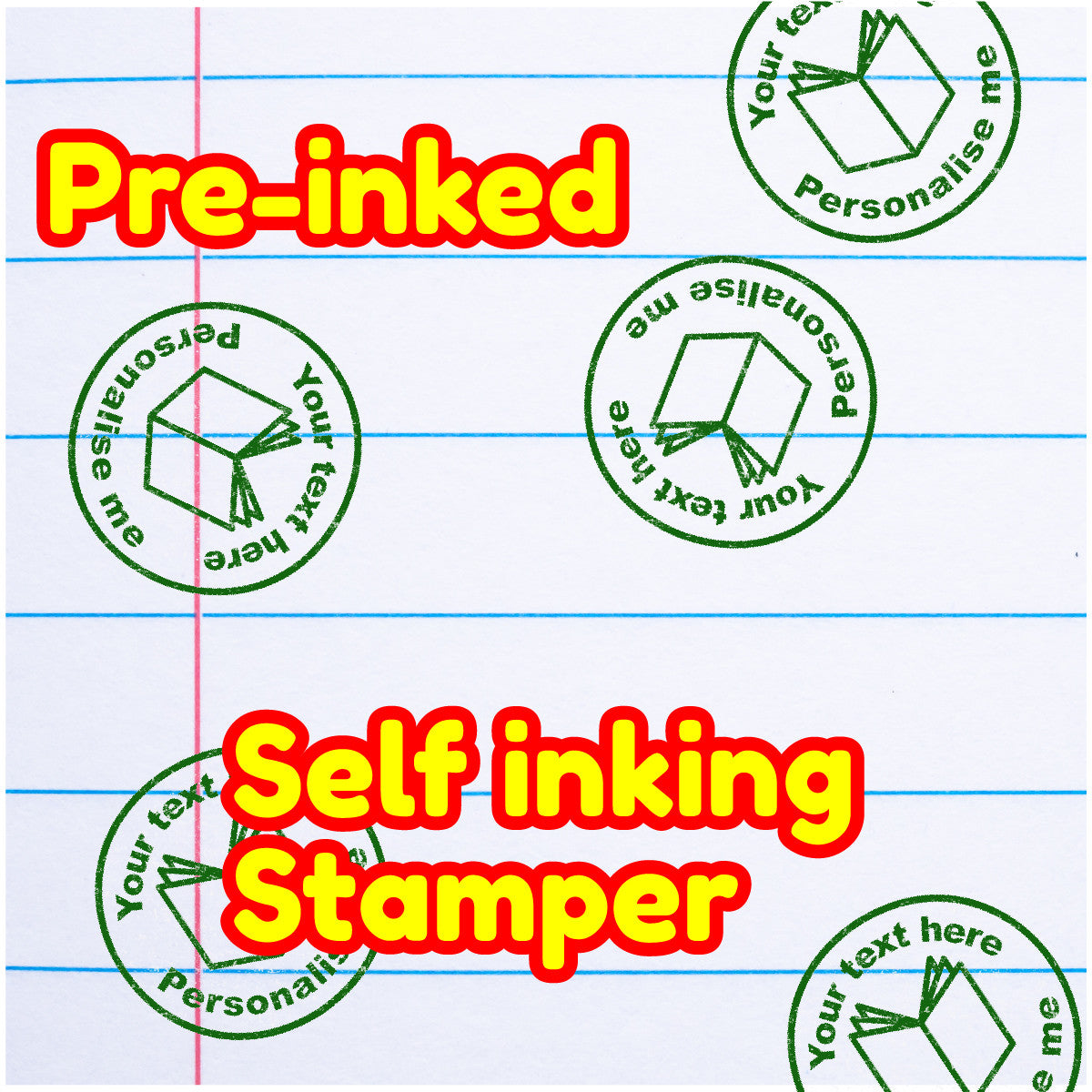 Sticker Stocker - Personalised Stamp Open Book 30mm Self inking stamper for School Teachers, Parents and Nursery