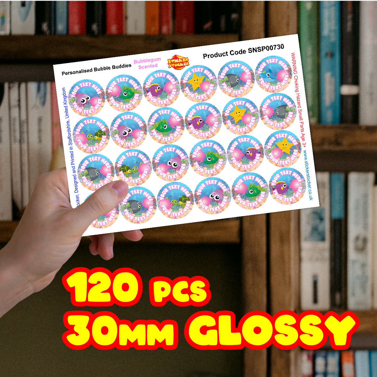 120 Bubblegum Scented Personalised Stickers - Bubble Buddies - Personalised 30 mm Scented Stickers - For Teachers Nursery Parents