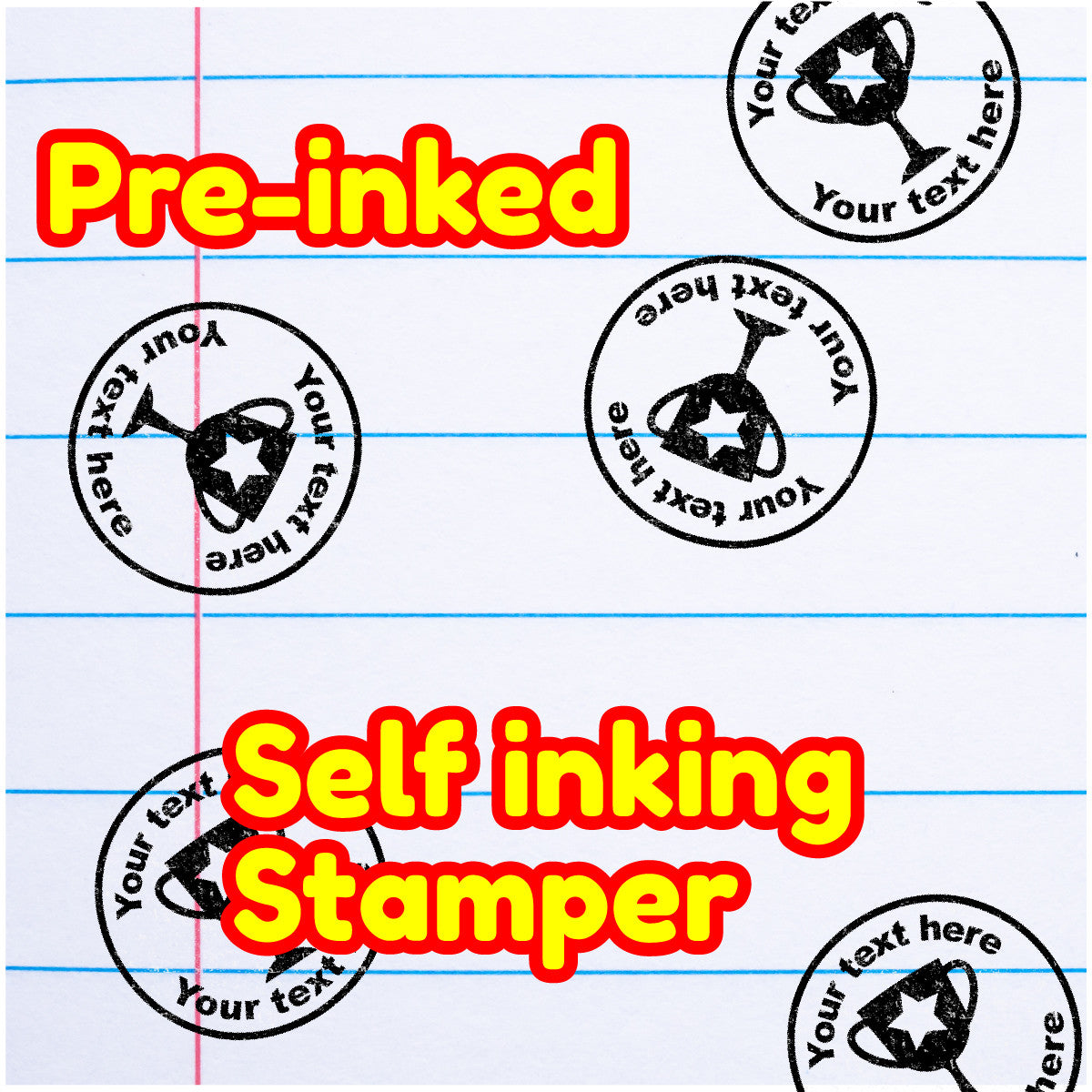 Personalised Star Trophy Achieved 30mm Self inking stamper for School Teachers, Parents and Nursery