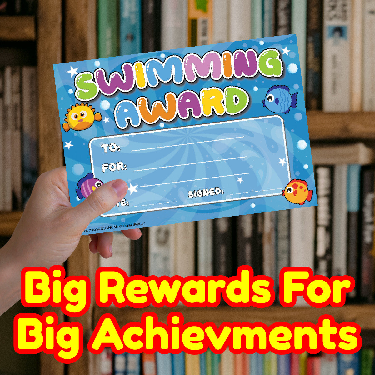 Sticker Stocker 30 Swimming Award certificates for school teachers, 250gsm A5 silk finish card