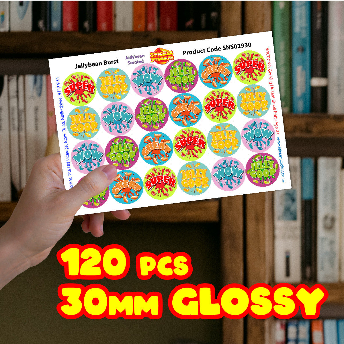 120 Jellybean Burst Scented 30mm Reward Stickers for Teachers, Parents and Party Bags