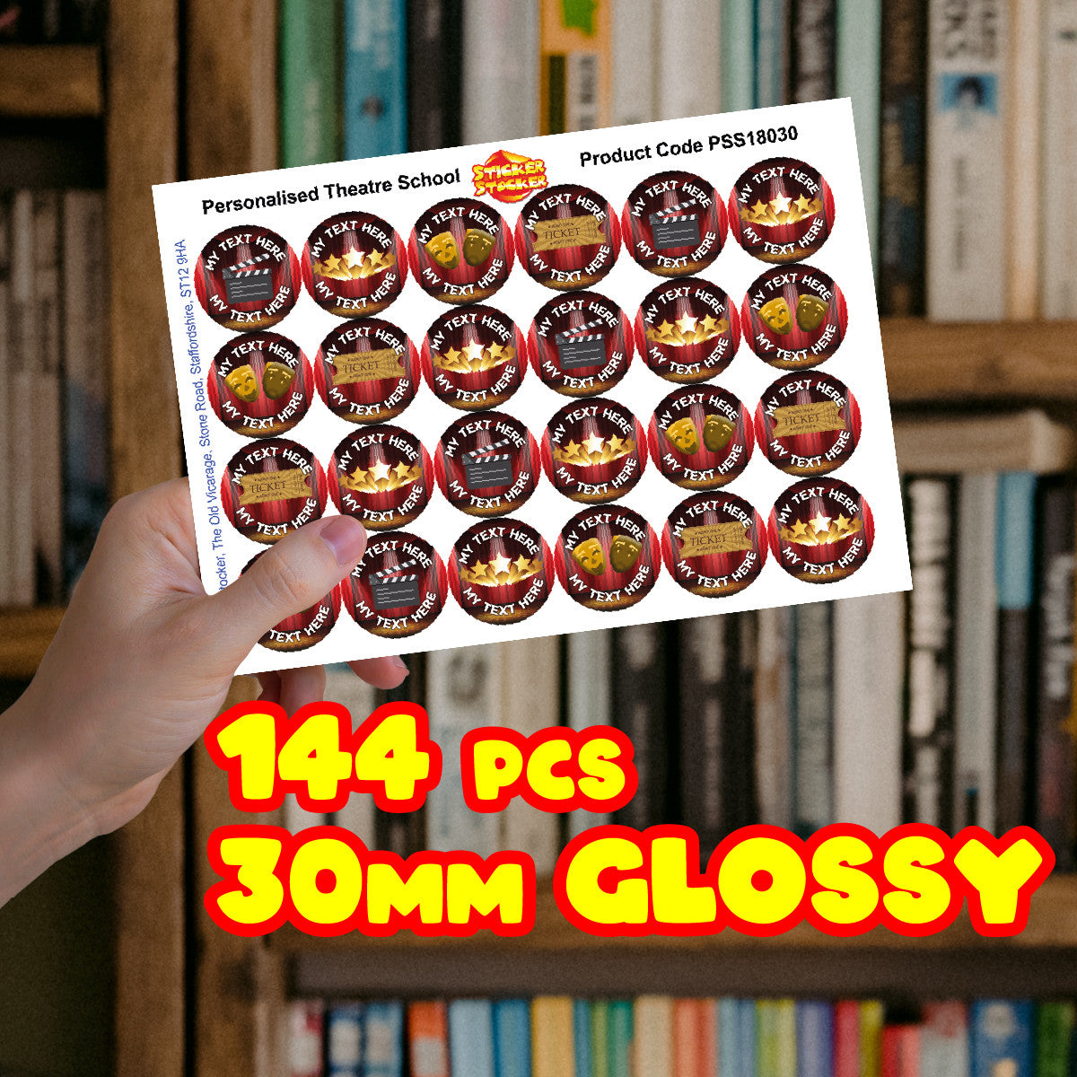 Sticker Stocker 144 Personalised Theatre School 30mm Reward Stickers for School Teachers, Parents and Nursery