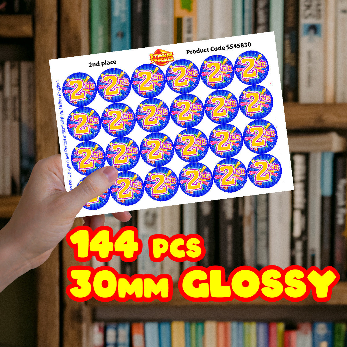 Sticker Stocker 144 2nd place Sports Day Star 30 mm Reward Stickers for Teachers, Parents and Schools