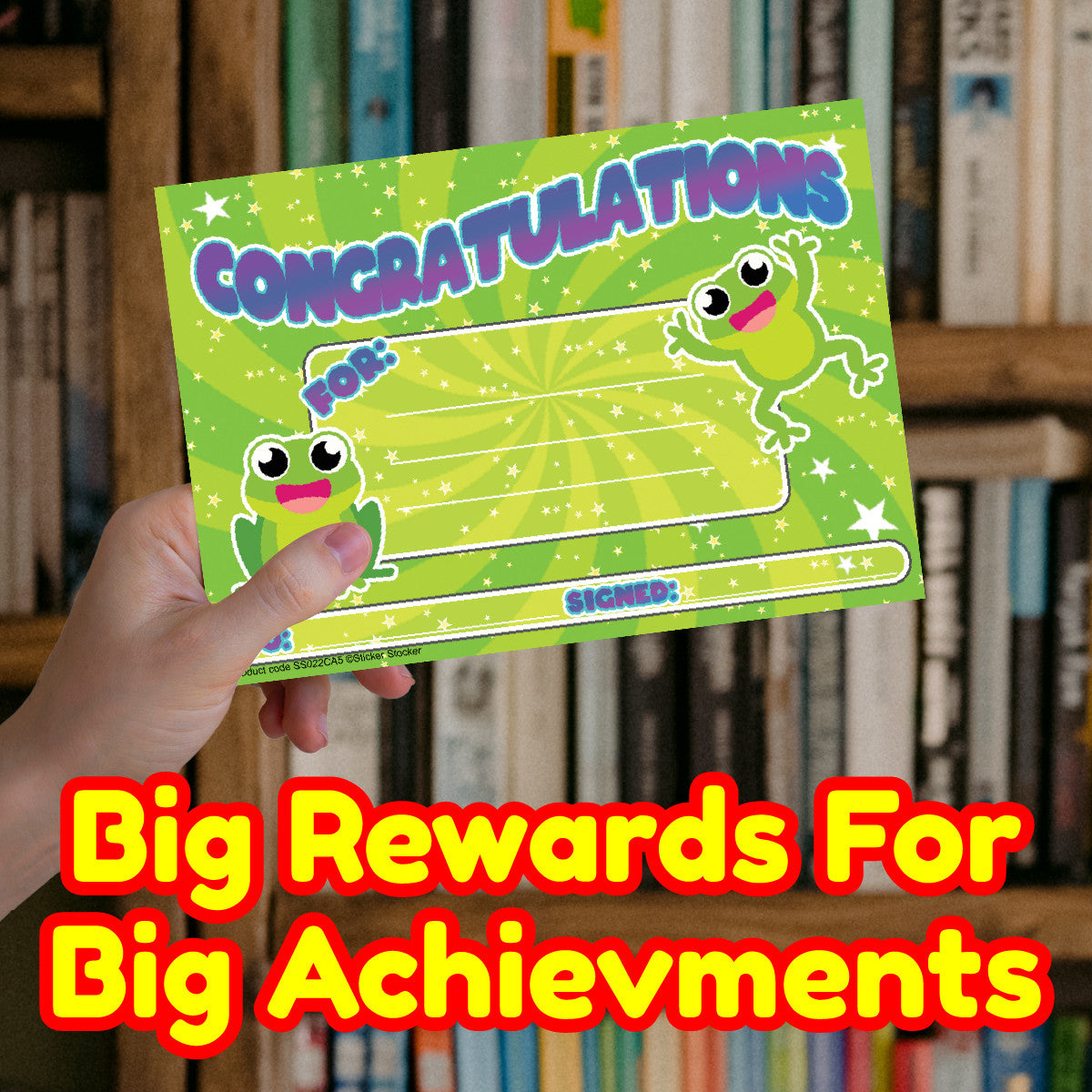 Sticker Stocker 30 Congratulations Frog Award certificates for school teachers, 250gsm A5 silk finish card