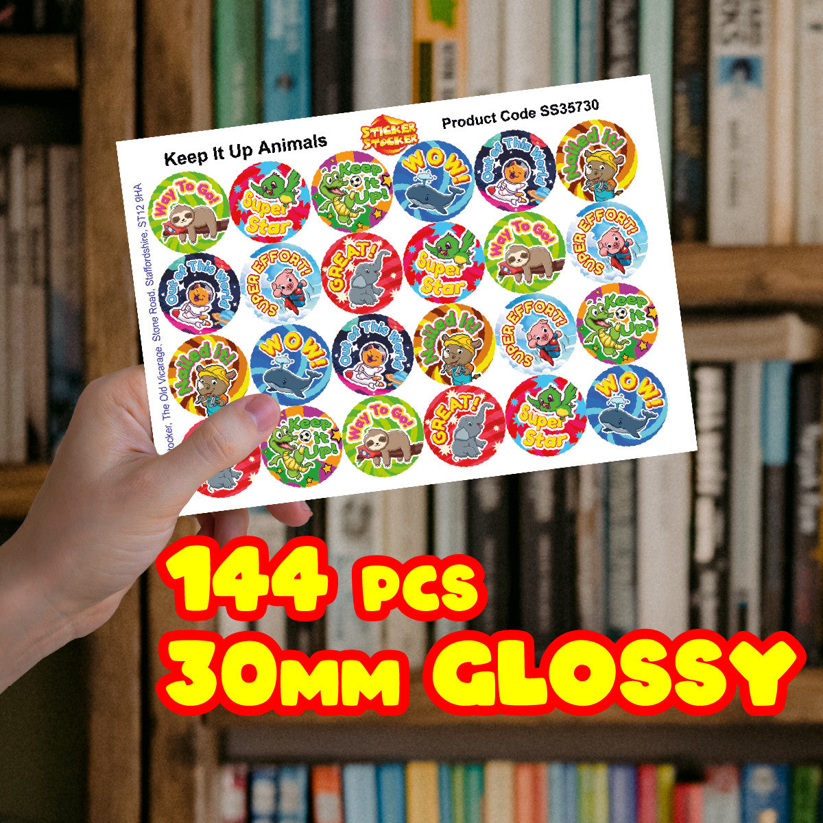 Sticker Stocker 144 Keep It Up Animal Praise Stickers - 30mm - Glossy Reward Stickers for Teachers & Parents