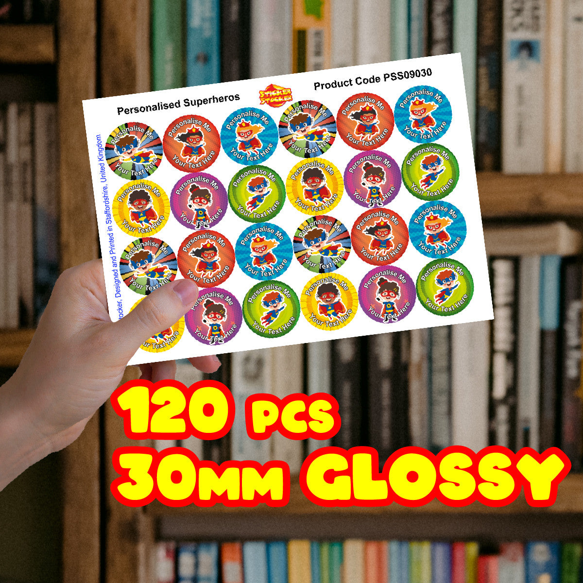 Sticker Stocker - 144 Personalised 30mm Superhero Kids Reward Stickers for School Teachers, Parents and Nursery