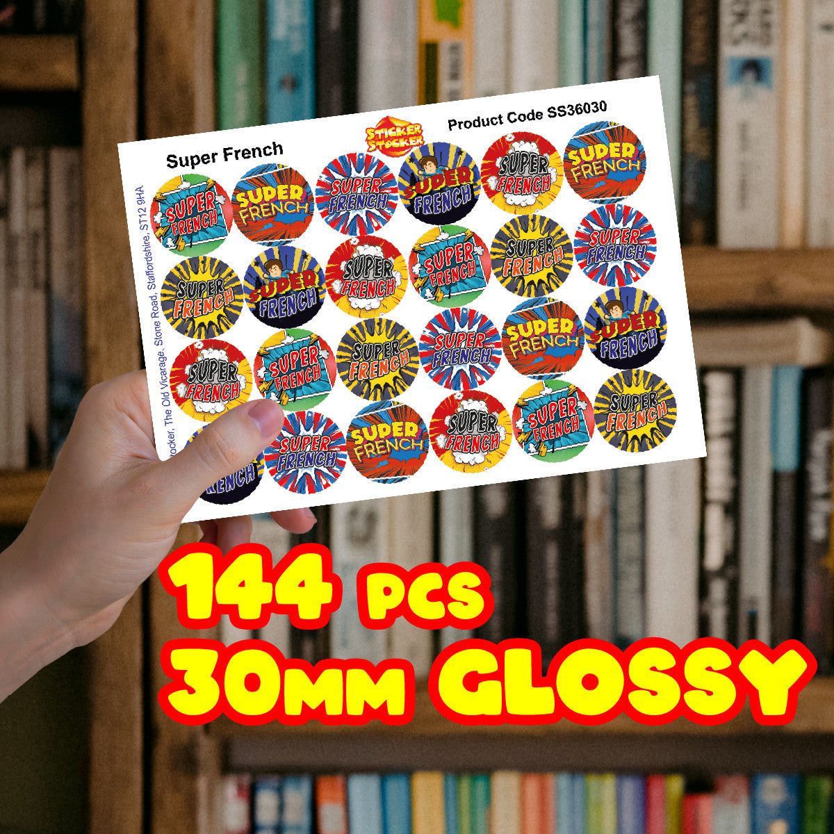 144 French Superhero Comic Stickers - 30mm - Glossy Reward Stickers for Teachers & Parents
