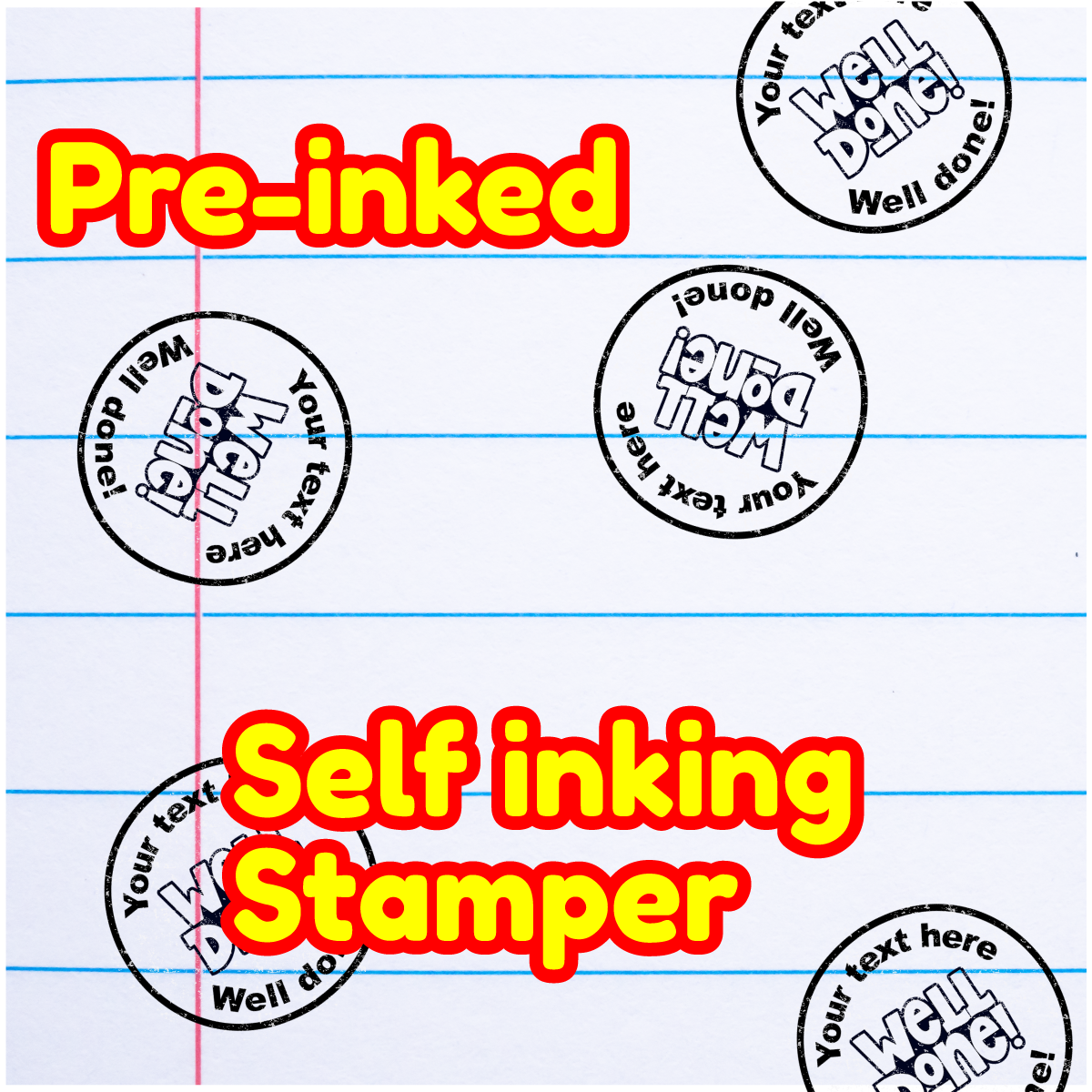 Sticker Stocker - Personalised Stamp Well Done 30mm Self inking stamper for School Teachers, Parents and Nursery