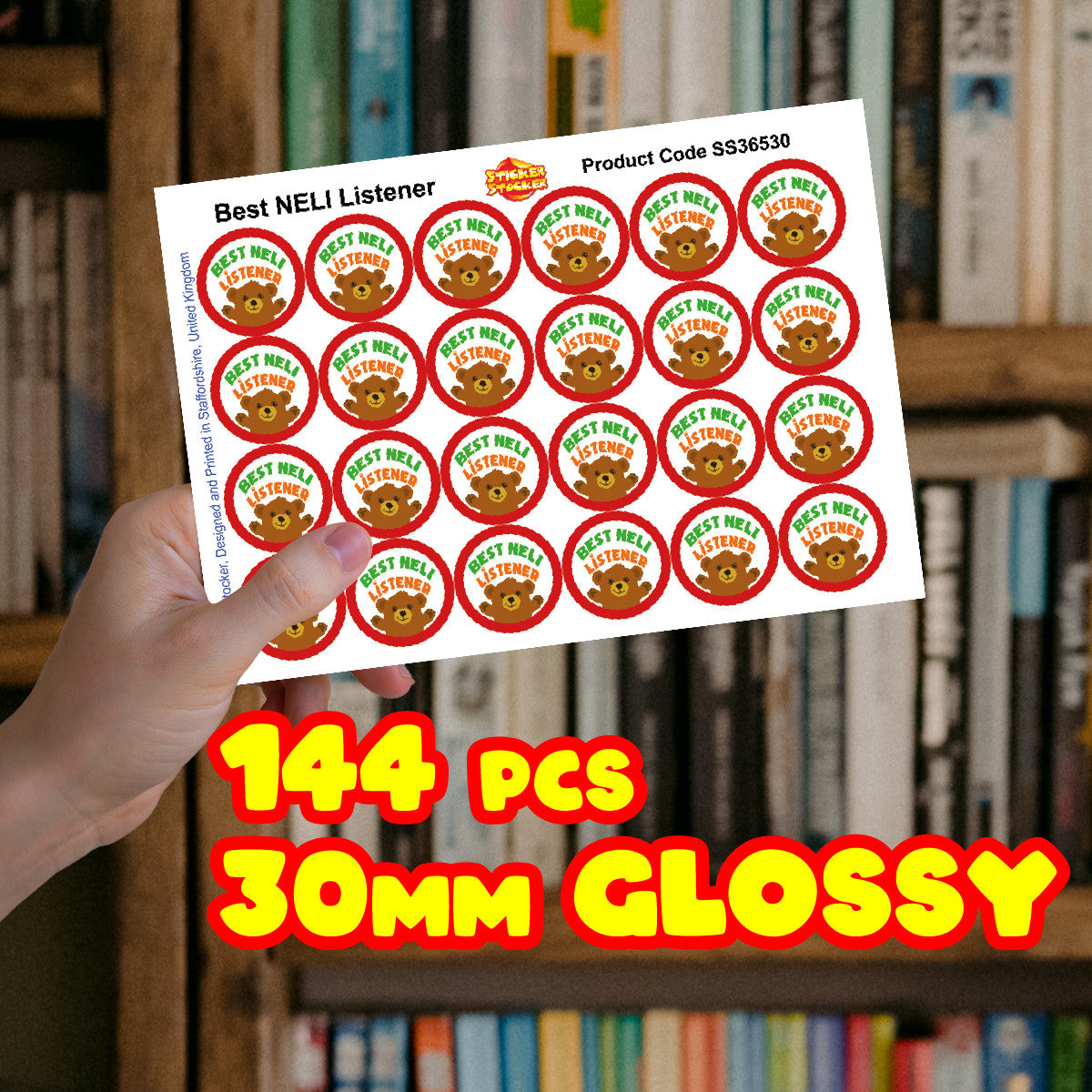 Sticker Stocker - 144 Best NELI Listener- 30mm - Glossy Reward Literacy Stickers for Teachers & Parents